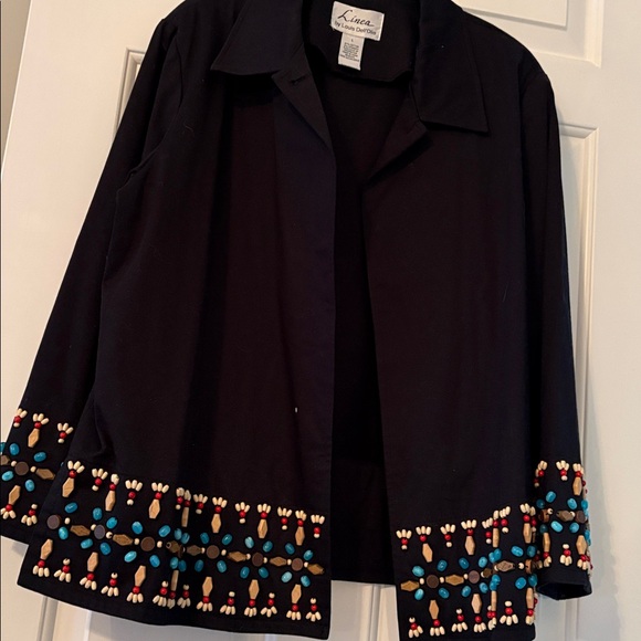 Linea by Louis Dell'Olio Pants - Linea by Louis Dell'Olio Black jacket and pant suit with Colorful Embellishments